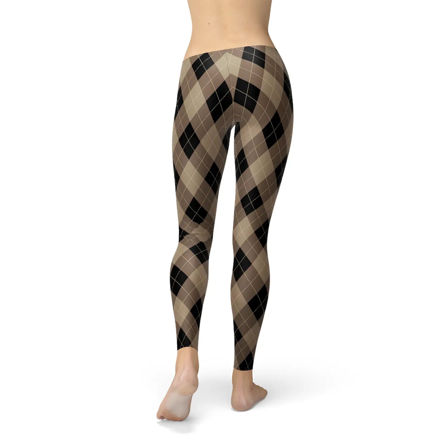 Womens Beige Brown Argyle Leggings Maroon Sooty