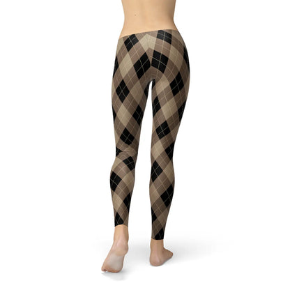Womens Beige Brown Argyle Leggings Maroon Sooty