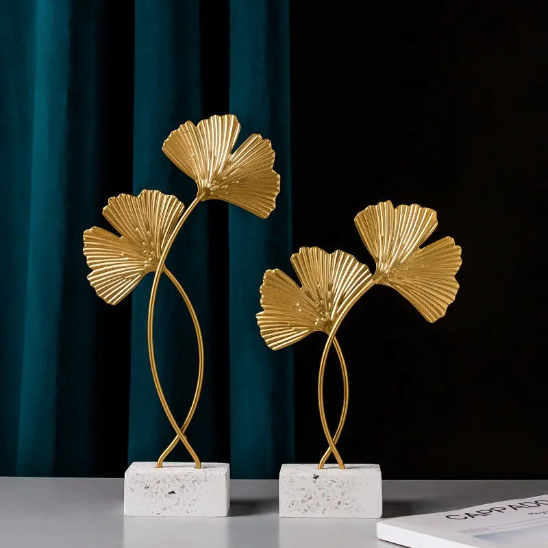 Nordic Marble Base Ginkgo Leaf Metal Ornaments Cabinet Home Decor Teal Simba