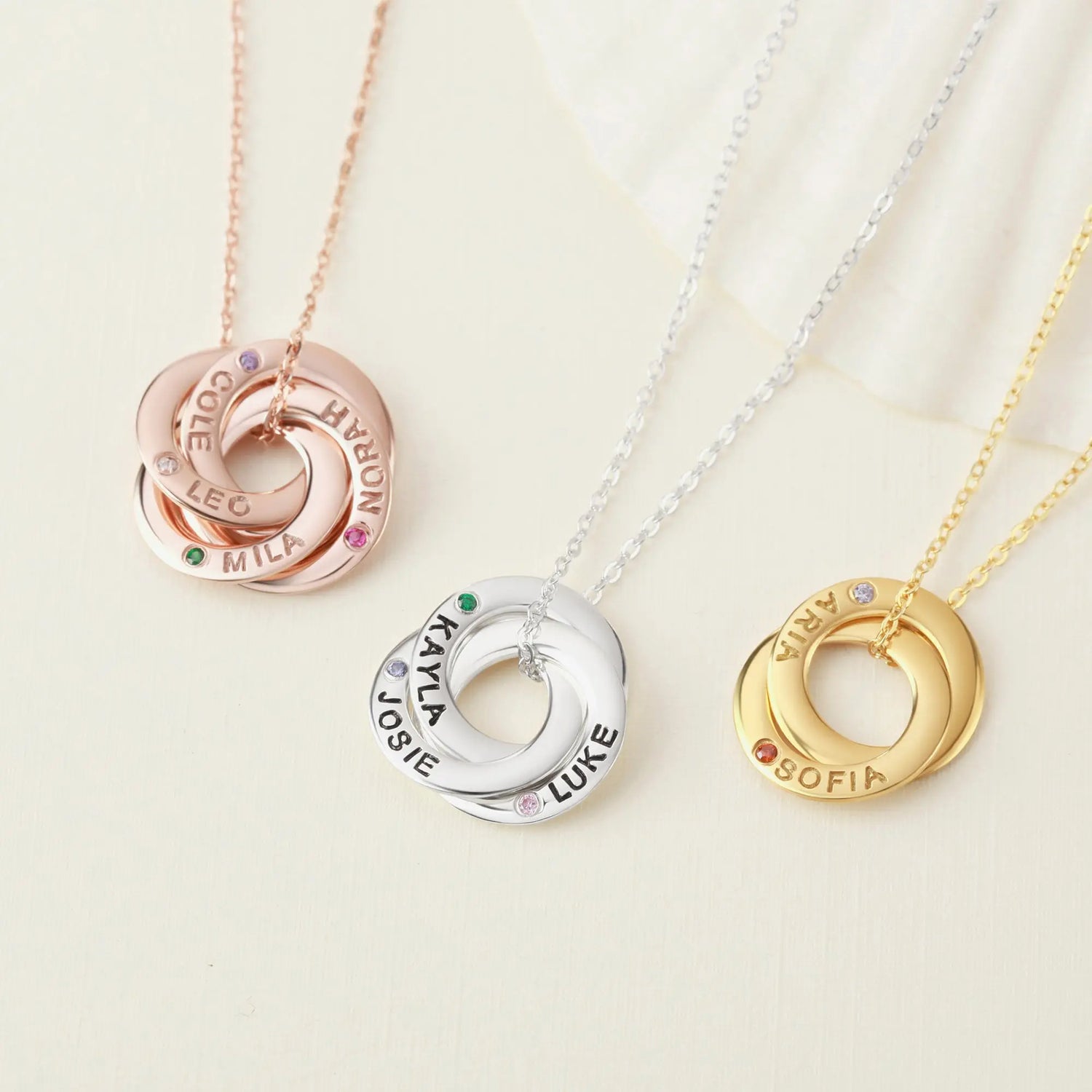 Mom Necklace With Kids Names Birthstones, Children Birthstone Jewelry Green Millie