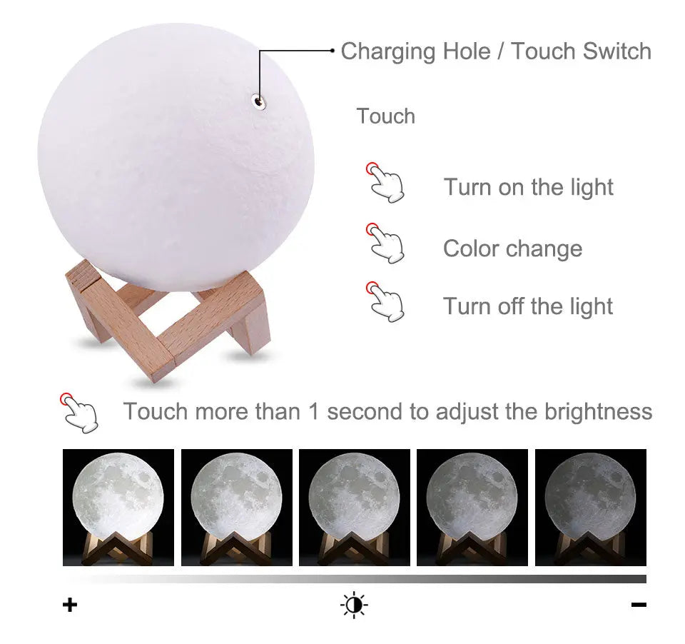 Touch Switch 3D Print Rechargeable Moon Lamp LED Night Light Teal Simba