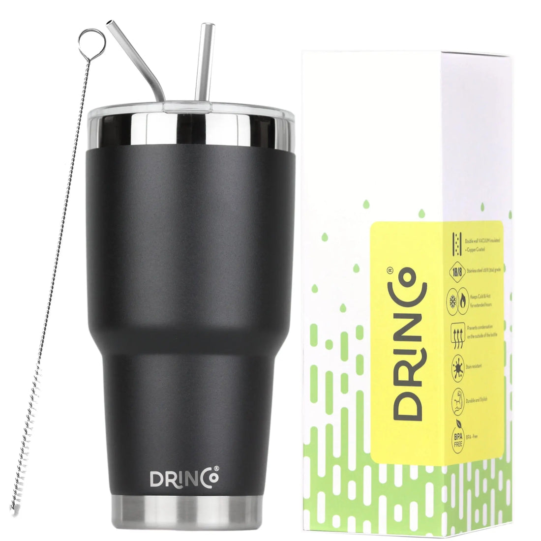DRINCO® 30oz Insulated Tumbler Spill Proof Lid w/2 Straws (Black) Orchid Lavender