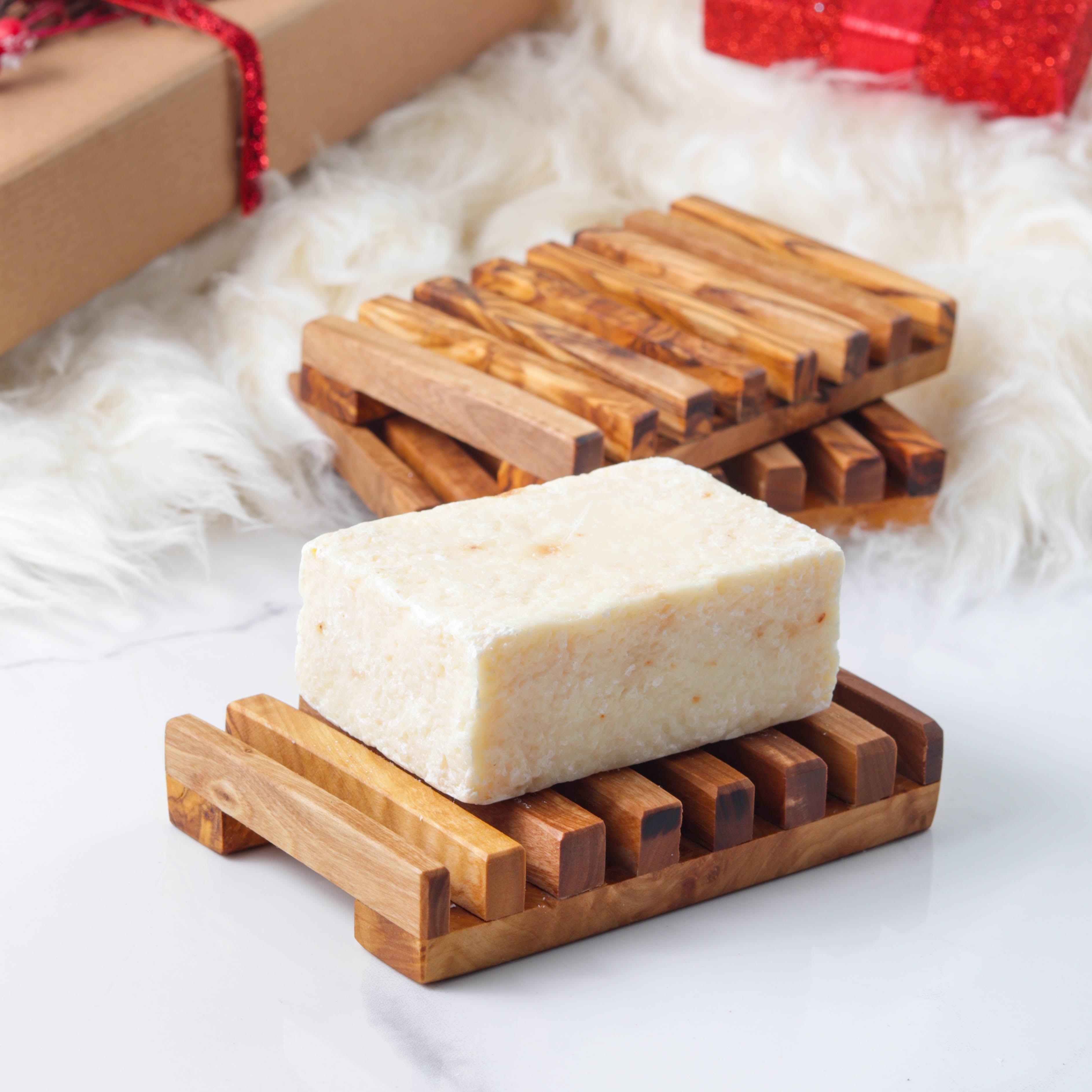 Rectangular Soap Dish Handmade from Olive Wood Turquoise Lucy