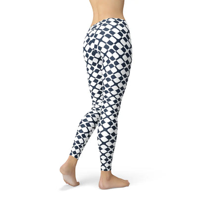 Womens Geometric Blue Tile Leggings Maroon Sooty