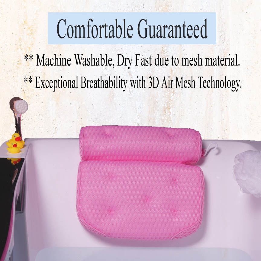 Pink Bathtub Pillow Bath Pillow with Anti-Slip Suction Cups 4D Mesh Plum Charlie