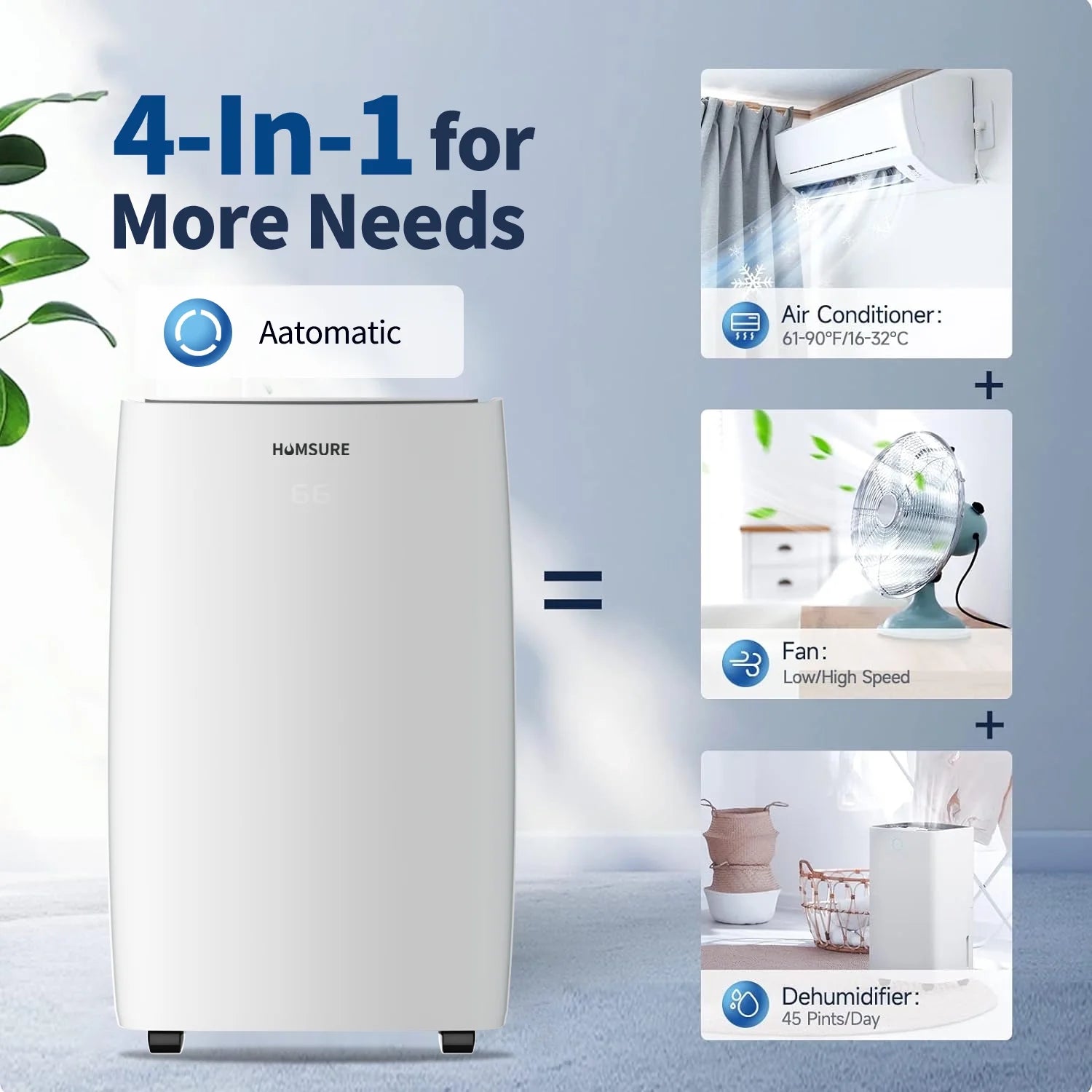Portable Air Conditioner 14000 BTU, Suitable for 420 Sq Ft of Rooms, Floor Standing Air Conditioning AC Unit with Remote Control and Installation Kit, 5-In-1 Function