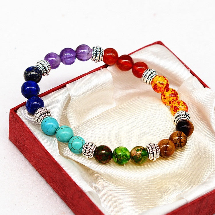 Natural Stone Colorful Chakra Energy Yoga Bracelet Pink Lucy