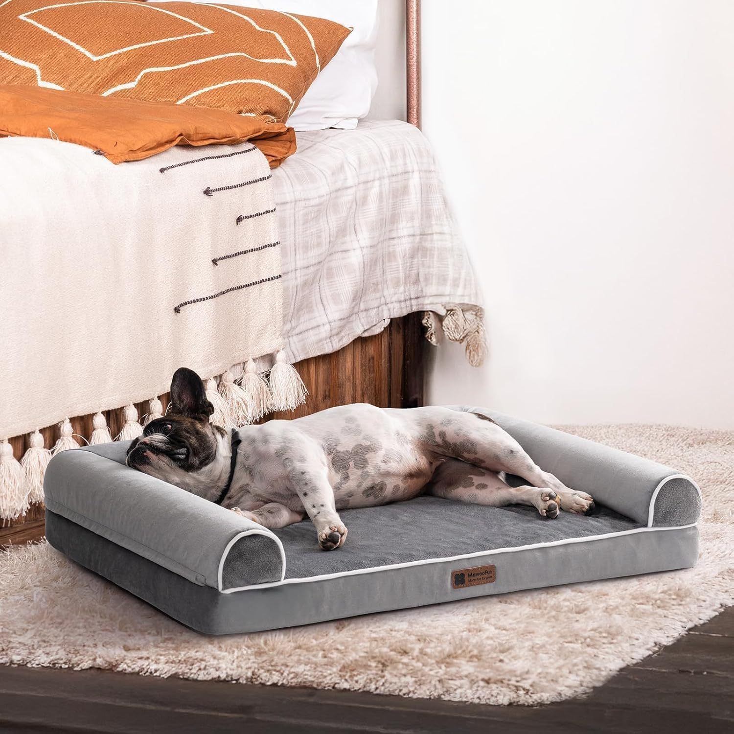 MEWOOFUN Orthopedic Dog Bed For Medium Large Dogs - Egg Foam Sofa With Waterproof Washable Cover Pink Lucy