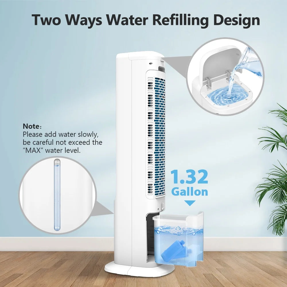 40&quot; Evaporative Air Cooler Portable Tower Cooling Fan  Oscillating Swamp Cooler, White