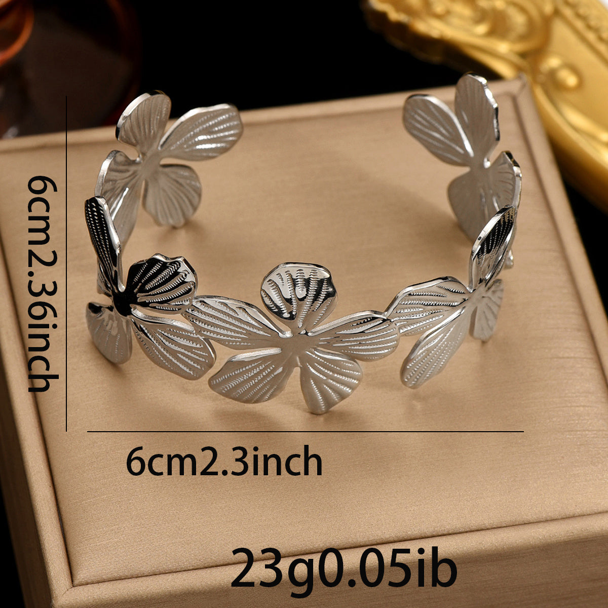 Lxalry 18K Gold Plated Stainless Steel Floral Carved Mirror Bracelet  Hypoallergenic Skin Safe Jewelry With Artisan Texture  Never Fade Handmade Luxury Gift For Women S Daily  Evening Wear Indigo Arrowwood