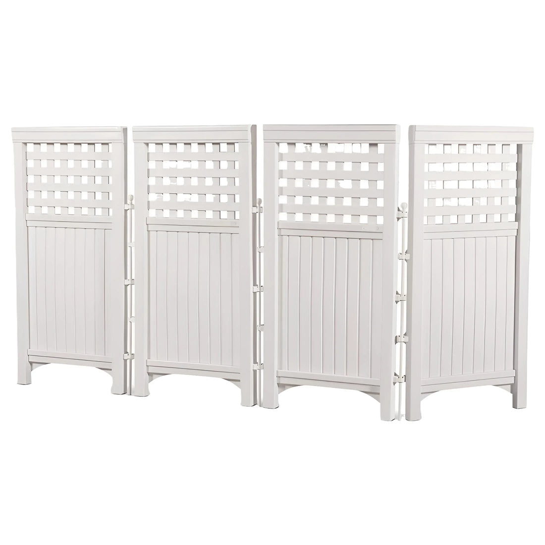 4 Panel Outdoor Screen Enclosure - Freestanding Steel Resin Reversible Panel Outdoor Screen - Perfect for Concealing Garbage Cans, Air Conditioners - White