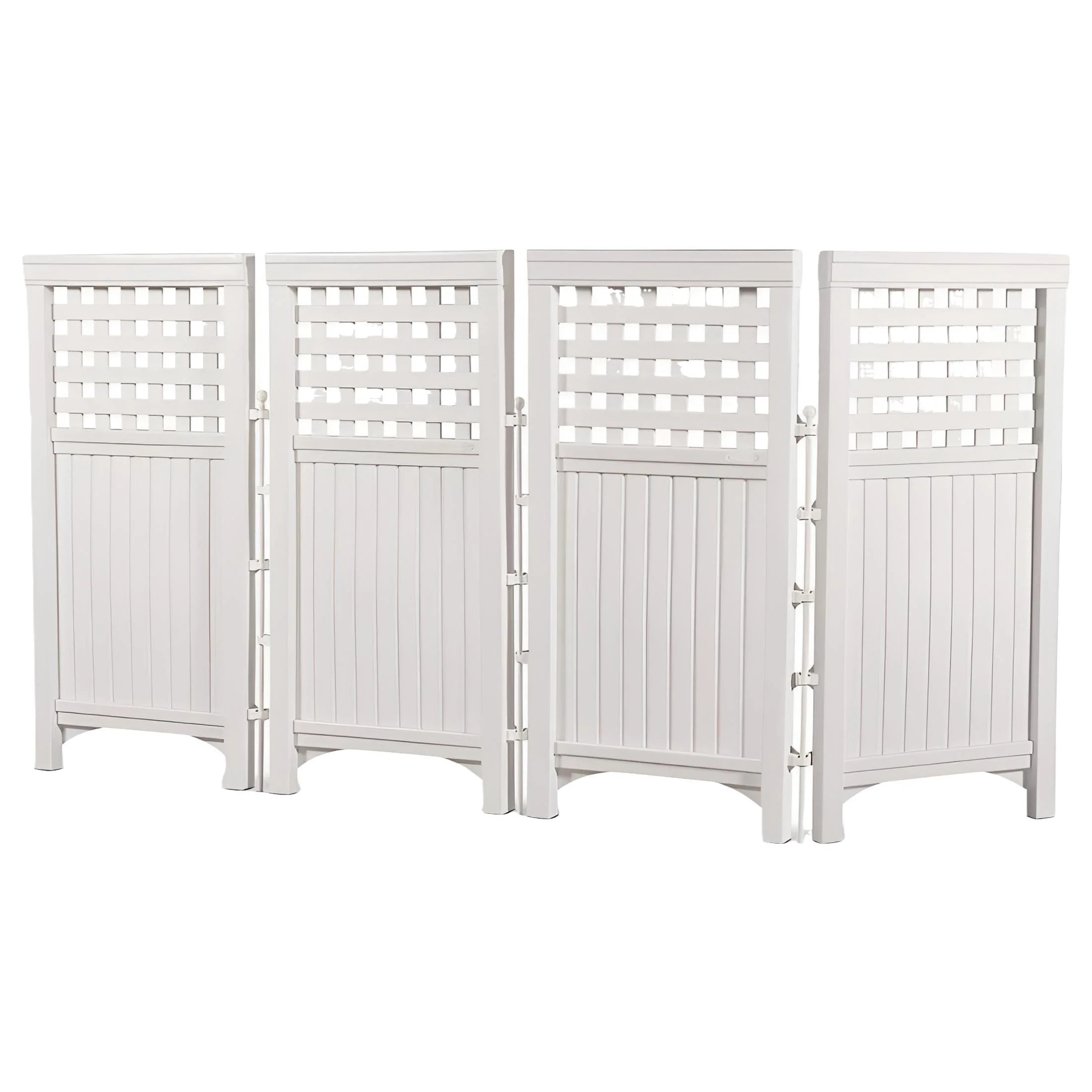 4 Panel Outdoor Screen Enclosure - Freestanding Steel Resin Reversible Panel Outdoor Screen - Perfect for Concealing Garbage Cans, Air Conditioners - White