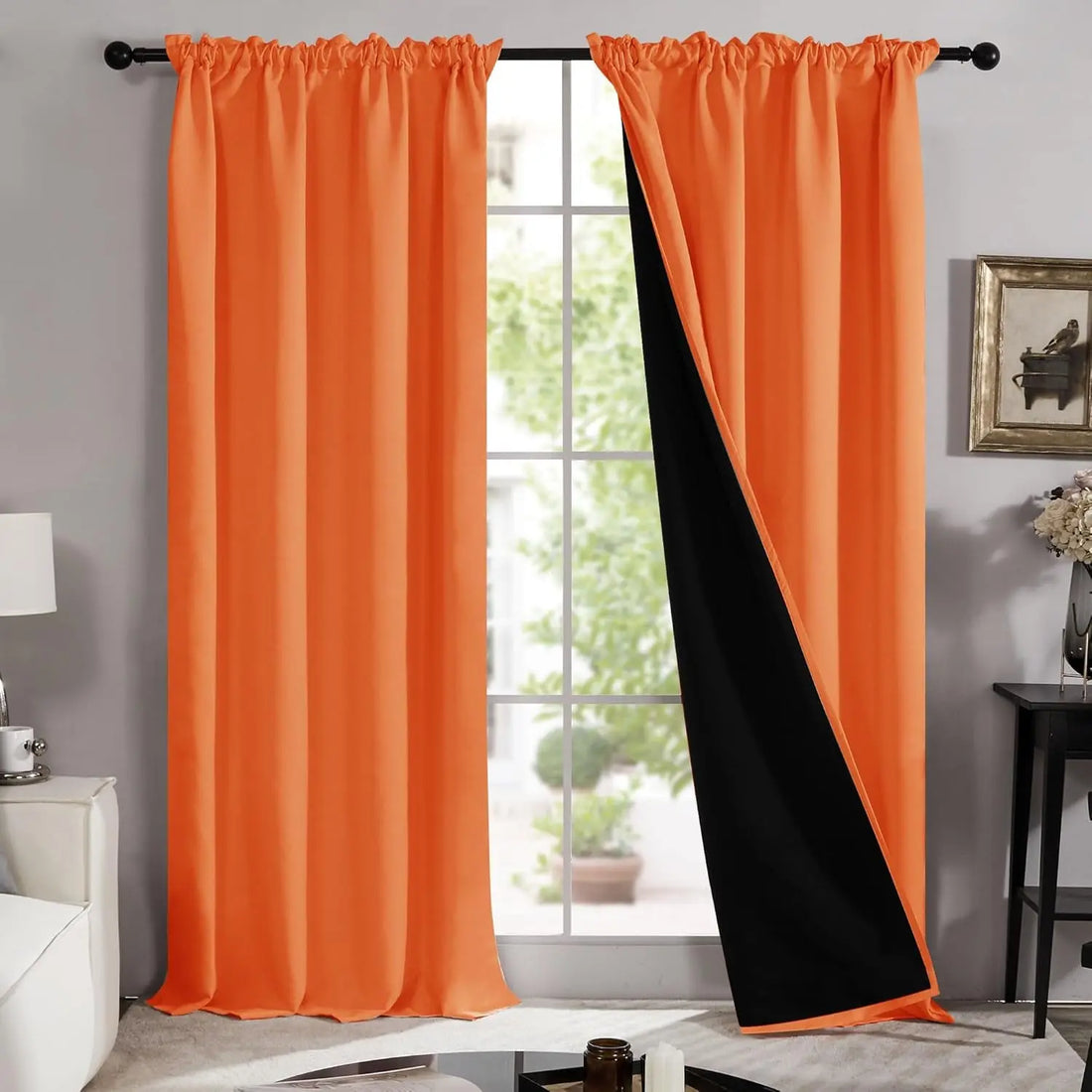 Total Blackout Curtains, Rod Pocket Thermal Insulated Drapes for Bedroom, 2 Panels, 100% Light Blocking, Energy Saving Curtains, Orange, W52 X L108