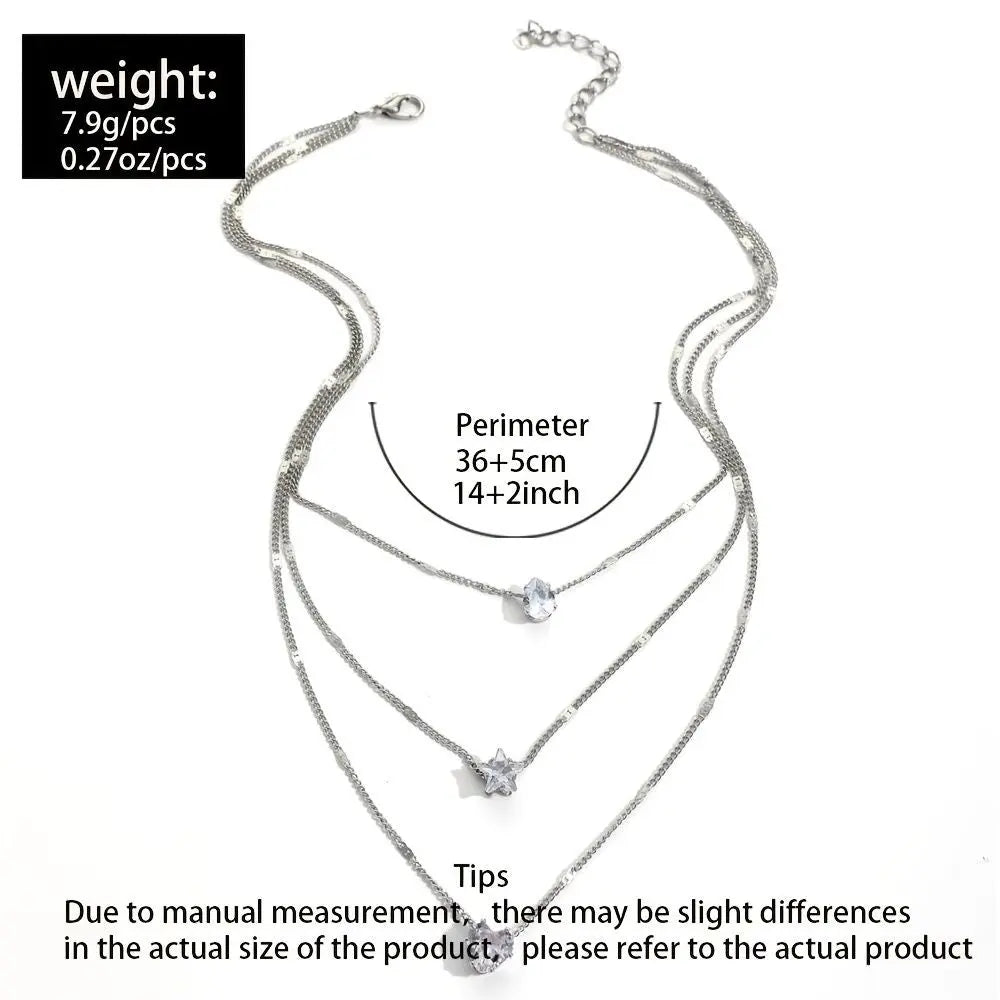 Zircon Necklace Multi-layer Five-pointed Star Love Water Drop Pendant Carmine Medusa