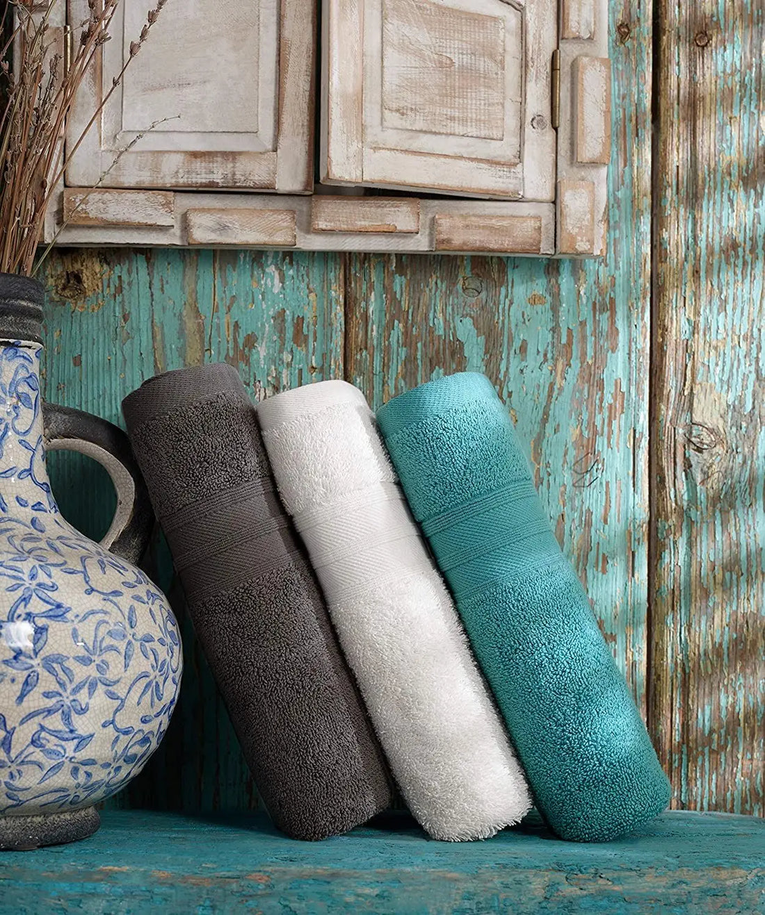 Linen Bath Towel Set 3 Pieces Soft and Absorbent;  Premium Quality Crimson Medea