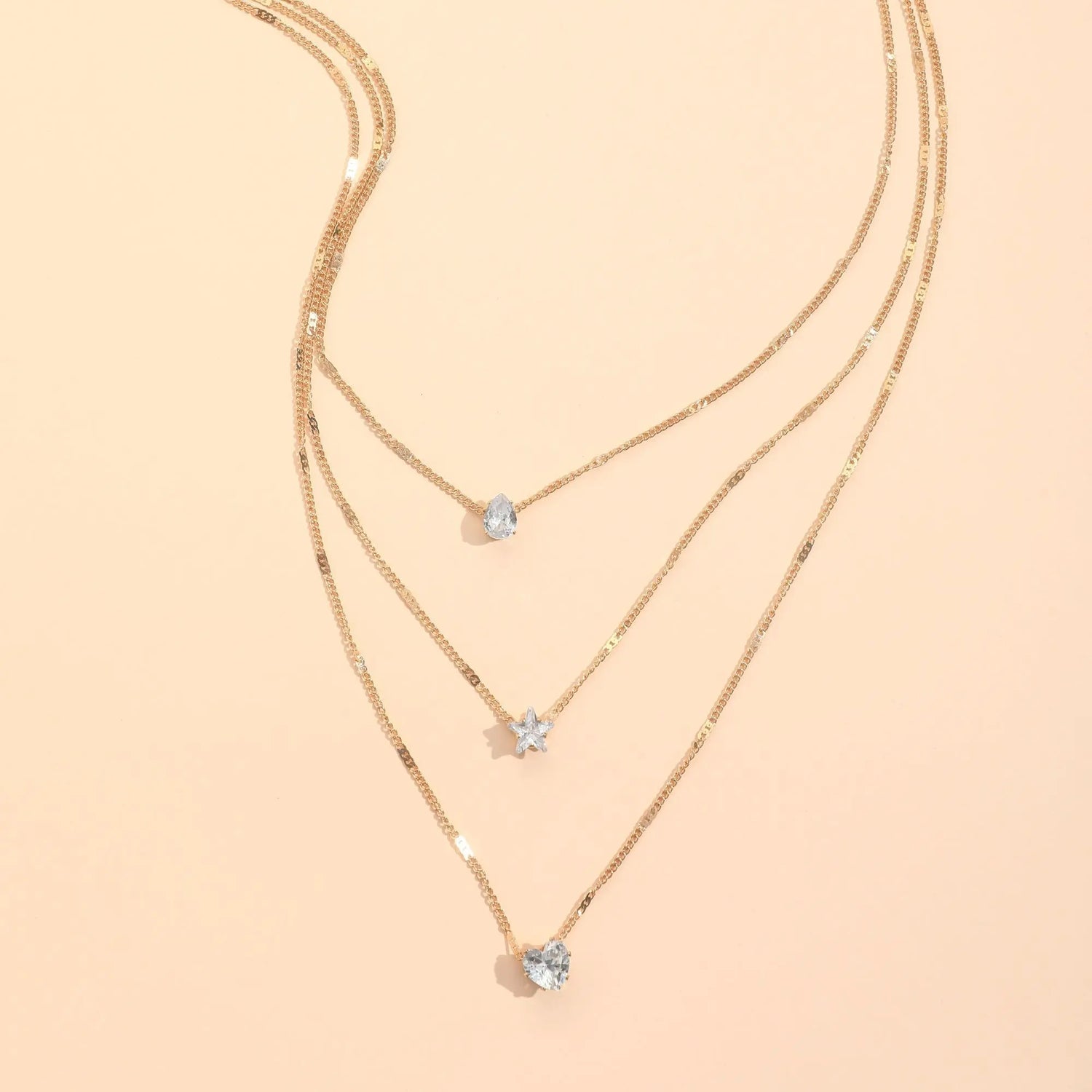 Zircon Necklace Multi-layer Five-pointed Star Love Water Drop Pendant Carmine Medusa