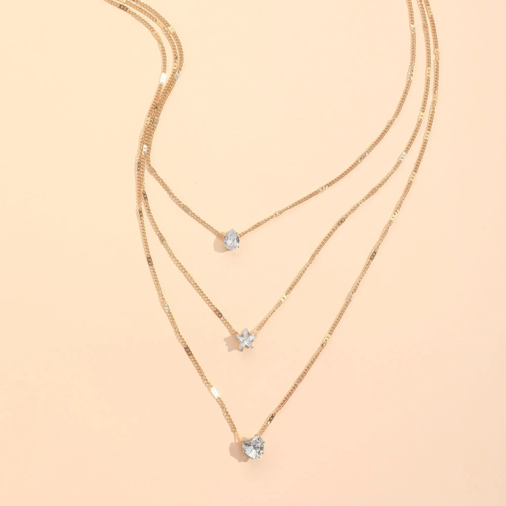 Zircon Necklace Multi-layer Five-pointed Star Love Water Drop Pendant Carmine Medusa