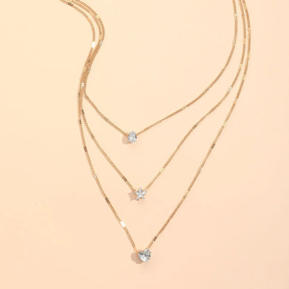 Zircon Necklace Multi-layer Five-pointed Star Love Water Drop Pendant Carmine Medusa
