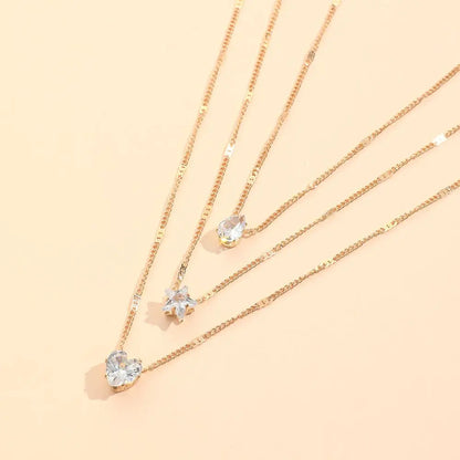 Zircon Necklace Multi-layer Five-pointed Star Love Water Drop Pendant Carmine Medusa