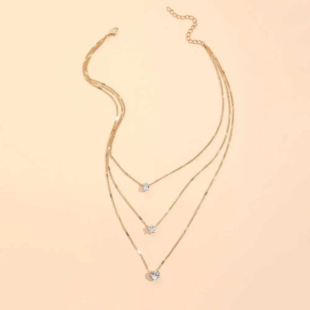 Zircon Necklace Multi-layer Five-pointed Star Love Water Drop Pendant Carmine Medusa