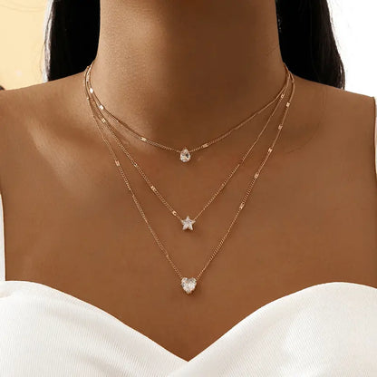 Zircon Necklace Multi-layer Five-pointed Star Love Water Drop Pendant Carmine Medusa