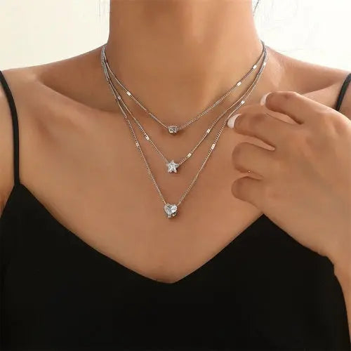 Zircon Necklace Multi-layer Five-pointed Star Love Water Drop Pendant Carmine Medusa