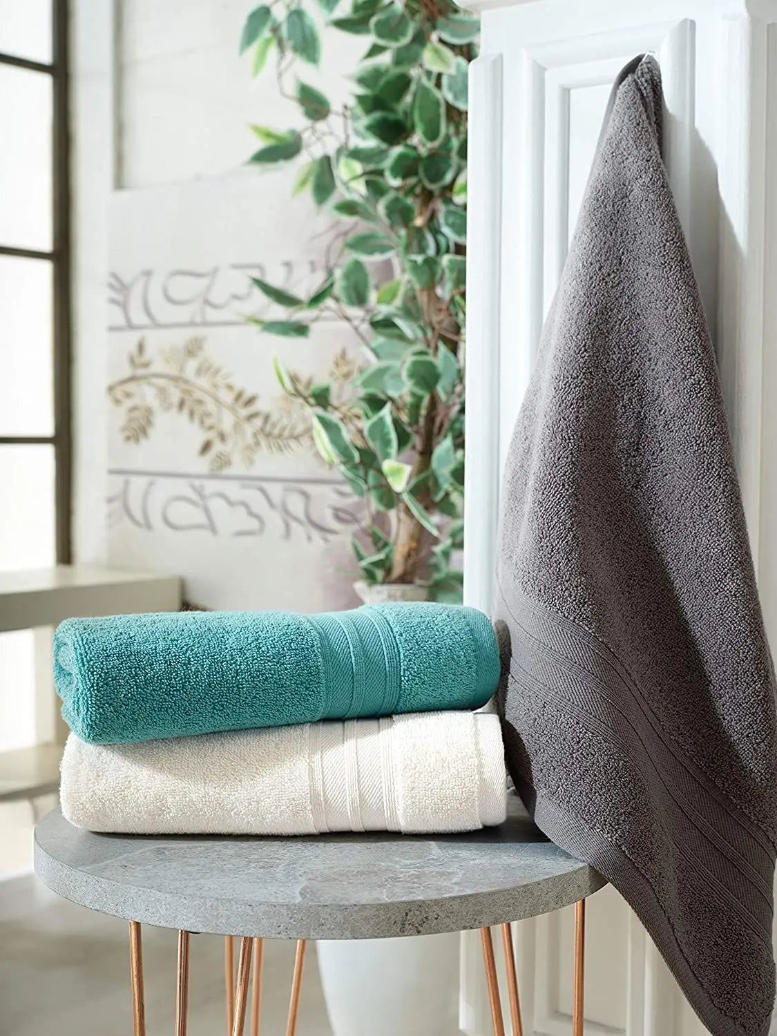 Linen Bath Towel Set 3 Pieces Soft and Absorbent;  Premium Quality Crimson Medea