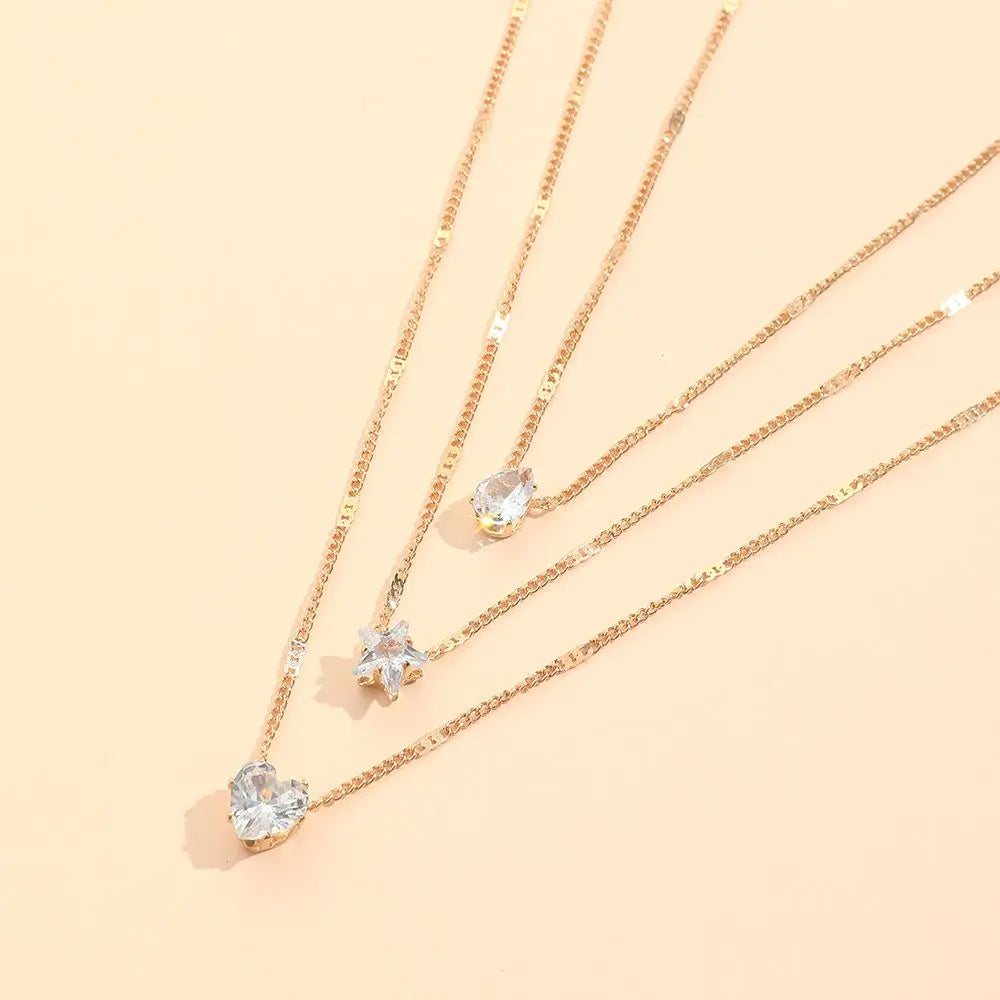 Zircon Necklace Multi-layer Five-pointed Star Love Water Drop Pendant Carmine Medusa