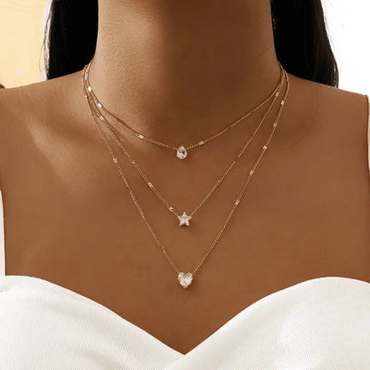 Zircon Necklace Multi-layer Five-pointed Star Love Water Drop Pendant Carmine Medusa