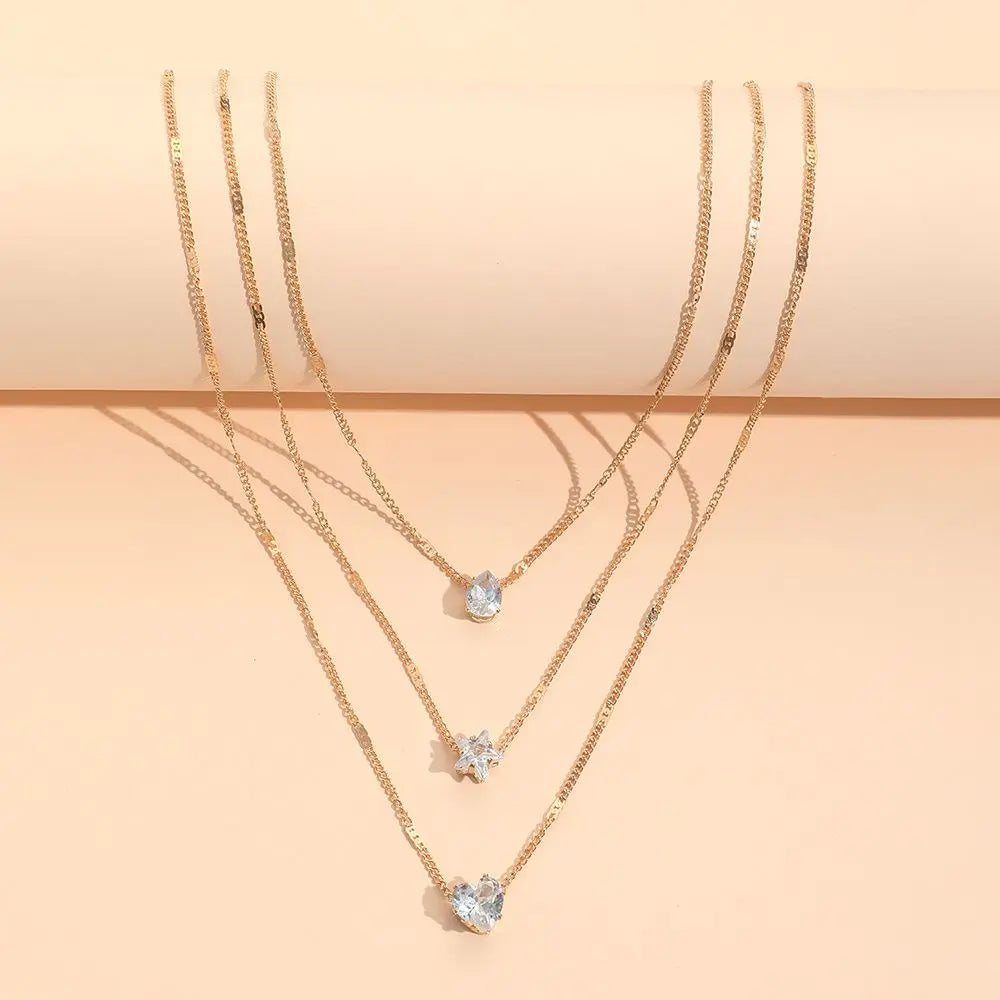 Zircon Necklace Multi-layer Five-pointed Star Love Water Drop Pendant Carmine Medusa