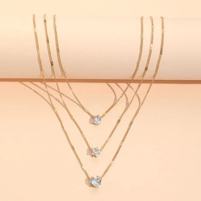 Zircon Necklace Multi-layer Five-pointed Star Love Water Drop Pendant Carmine Medusa
