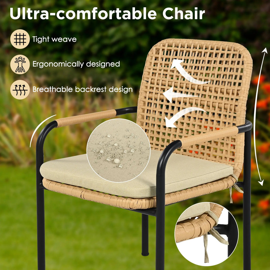 7 Pieces Patio Dining Set, Outdoor Wicker Furniture Set, Plastic-wood Sangria Beech