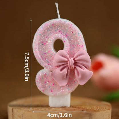 3D Number Cake Decorating Candle Pink Glitter Birthday Candles Digital Candle Cake Topper Birthday Party Anniversary Cake Decor