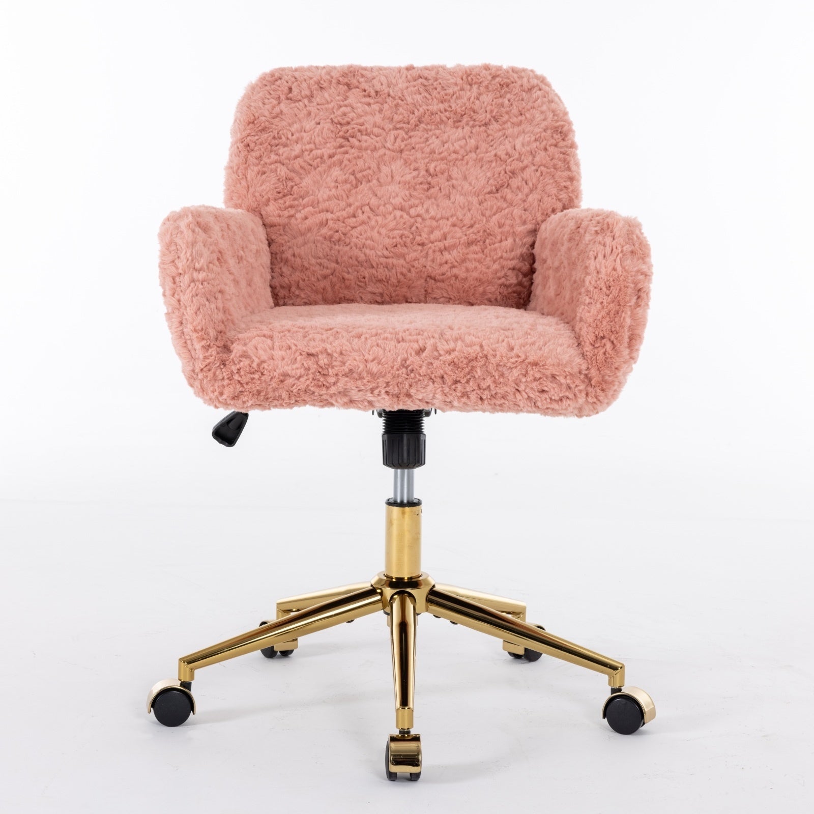 LuneluX_Home – Faux Fur Office Chair with Golden Base (Pink) Carmine Juneberry