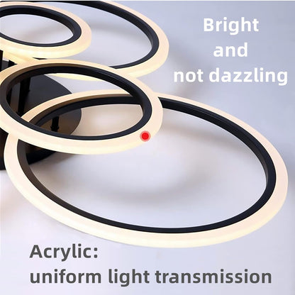 Modern LED Ceiling Light Fixture, 6 Rings Modern Ceiling Lamp, Remote Control Stepless Dimmable Black Modern Led Chandelier, Lamparas De Techo Modernas, for Livingroom, Bedroom, Diningroom