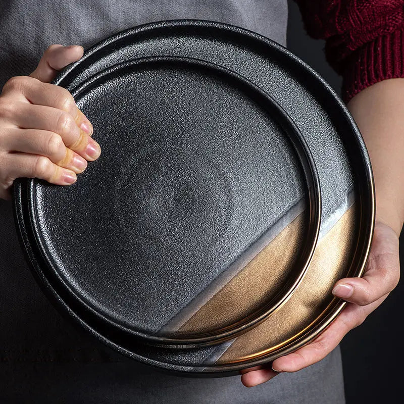 Creative Black Gold Ceramic Plate Household Dishes Crimson Medea