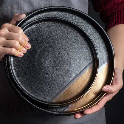 Creative Black Gold Ceramic Plate Household Dishes Crimson Medea