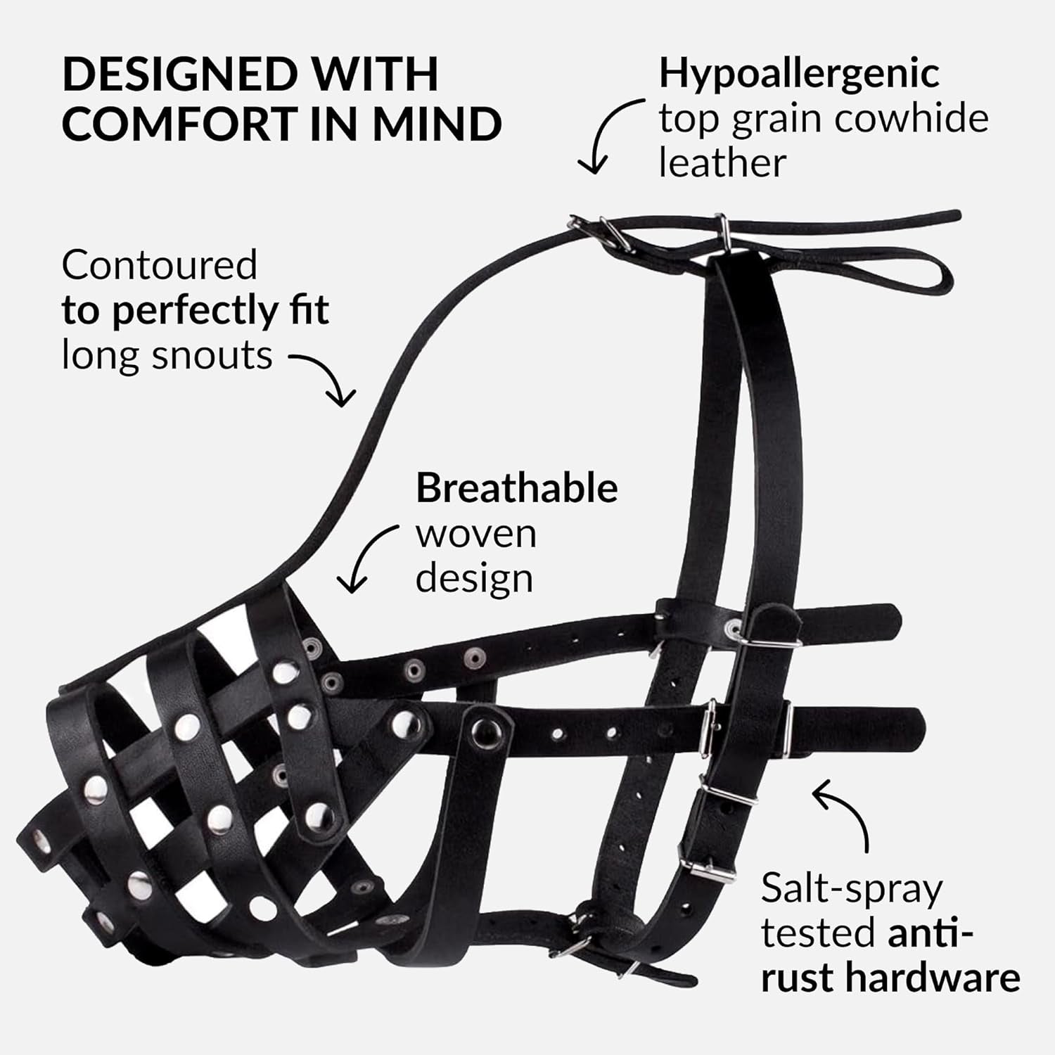 Dog Muzzle German Shepherd Dalmatian Doberman Setter Leather Basket Medium Large Breeds (Black, Large)