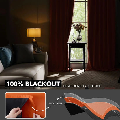 Total Blackout Curtains, Rod Pocket Thermal Insulated Drapes for Bedroom, 2 Panels, 100% Light Blocking, Energy Saving Curtains, Orange, W52 X L108