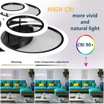 Modern LED Ceiling Light Fixture, 6 Rings Modern Ceiling Lamp, Remote Control Stepless Dimmable Black Modern Led Chandelier, Lamparas De Techo Modernas, for Livingroom, Bedroom, Diningroom