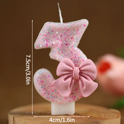 3D Number Cake Decorating Candle Pink Glitter Birthday Candles Digital Candle Cake Topper Birthday Party Anniversary Cake Decor