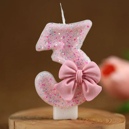 3D Number Cake Decorating Candle Pink Glitter Birthday Candles Digital Candle Cake Topper Birthday Party Anniversary Cake Decor