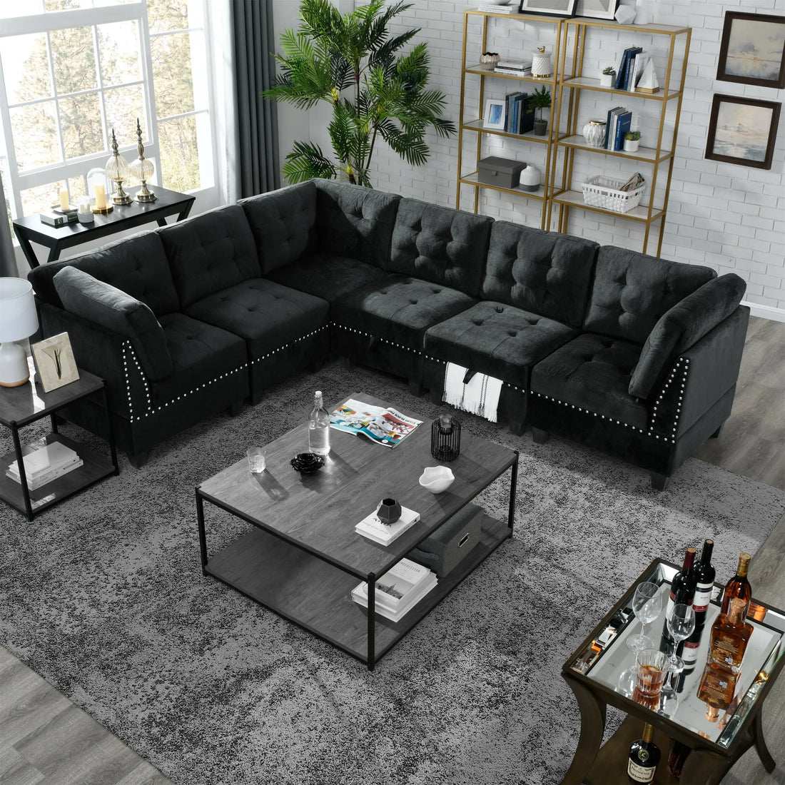 L shape Modular Sectional Sofa,DIY Combination,includes Three Single Sangria Beech