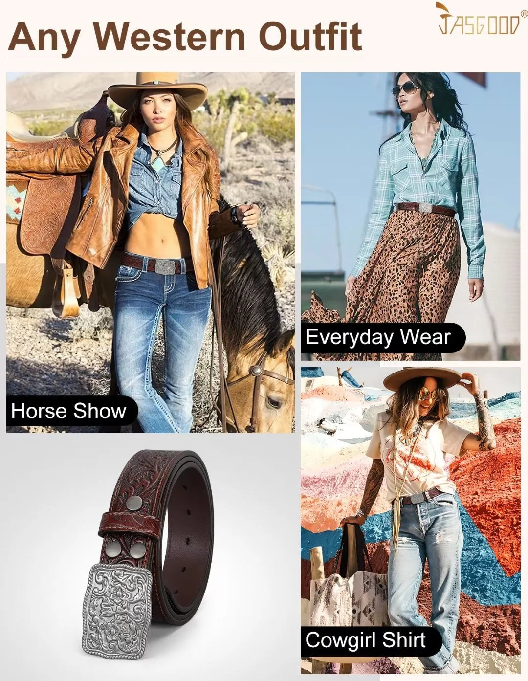 Men Women Western Belts Floral Embossed Leather Country Belt Cowgirls Cowboy