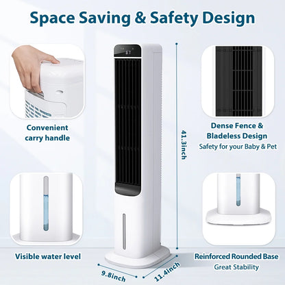 40&quot; Evaporative Air Cooler Portable Tower Cooling Fan  Oscillating Swamp Cooler, White