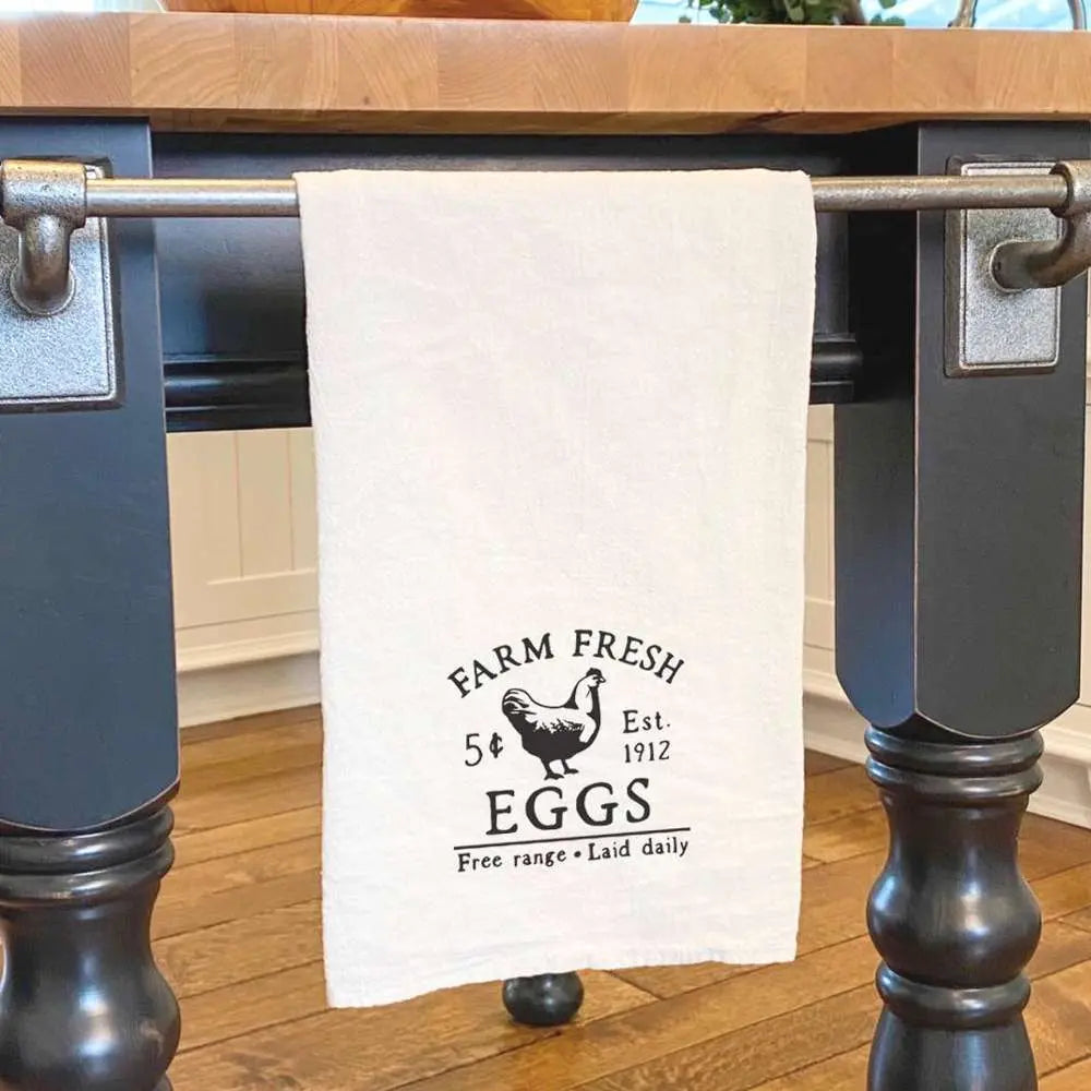 Farm Fresh Eggs - Cotton Tea Towel White Helen