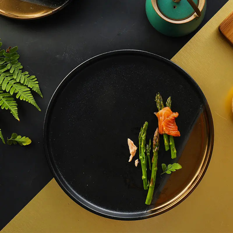 Creative Black Gold Ceramic Plate Household Dishes Crimson Medea