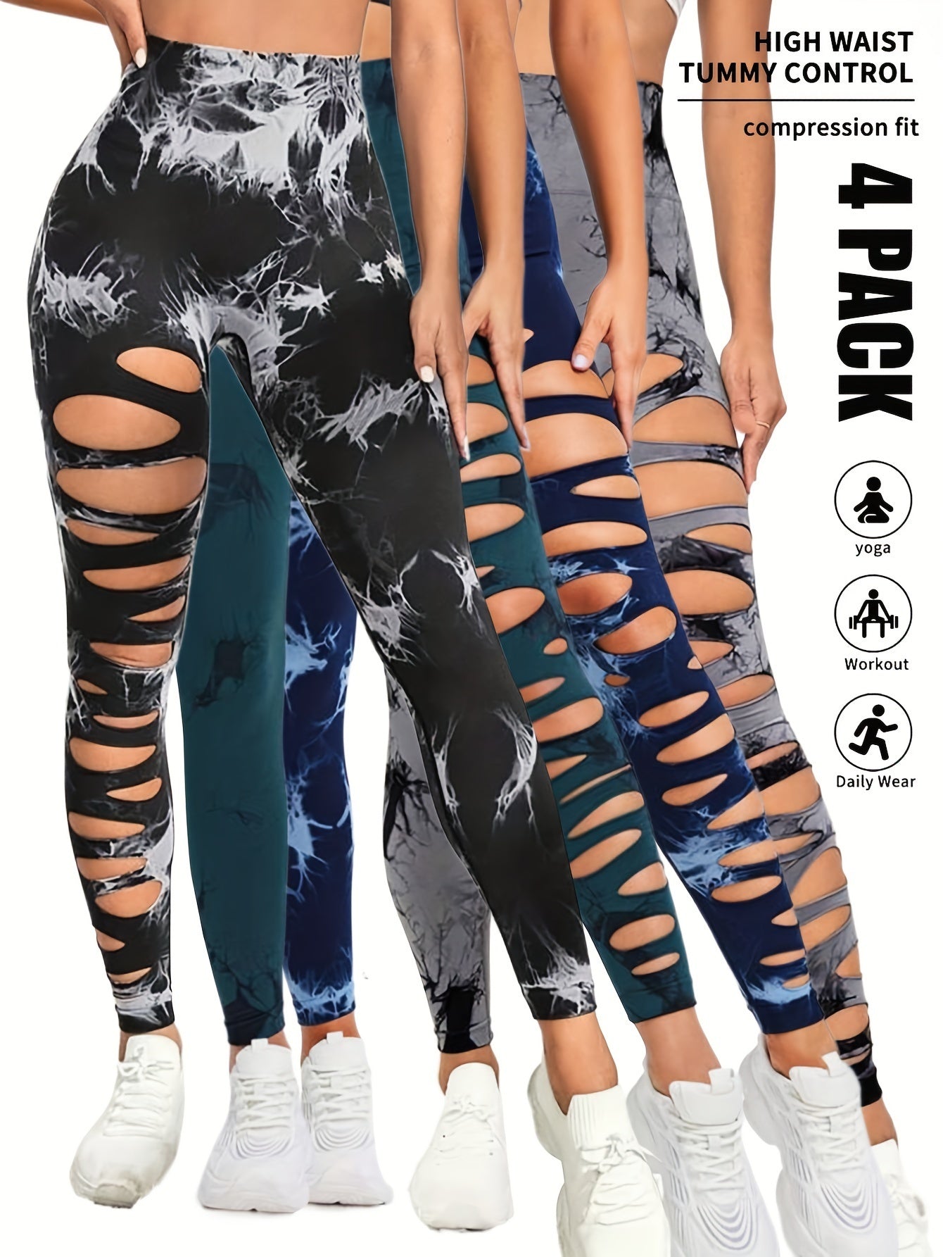 Adorex 4 Pack Tie-dye Workout Leggings For Women High Waist Seamless Scrunch Butt Lifting Gym Yoga Pants Elastic Pants Pink Lucy
