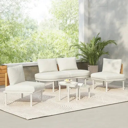 6-Piece Patio Sofa Furniture Set, Half Moon Outdoor Sectional Sofa Sangria Beech
