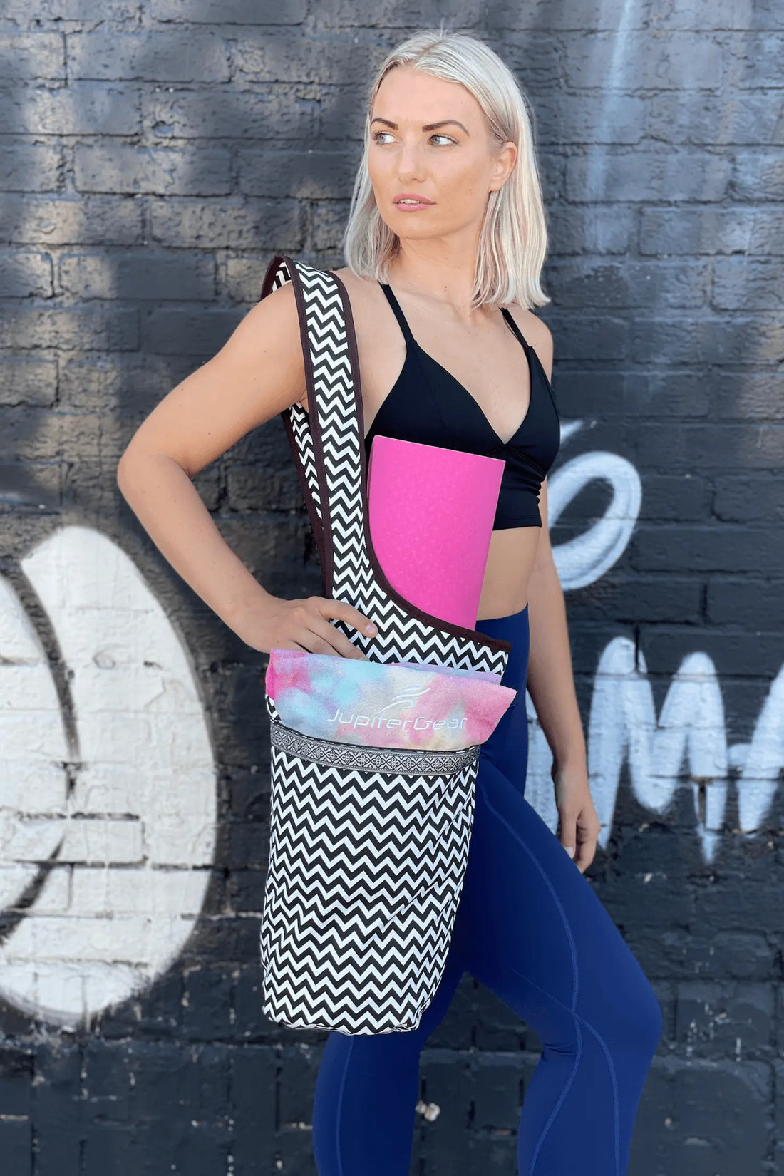 JupiterGear Yoga Mat Carrying Tote Bag with Large Pockets Black Lavender